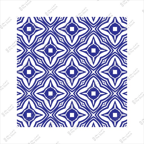 تصميم نمط زخرفي باللون الأزرق والأبيض بنمط هندسي متماثل يشبه البلاط التقليدي.
