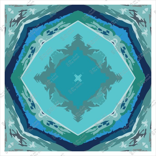 نقش ماندالا هندسي بألوان زرقاء وخضراء بتدرجات متناظرة.