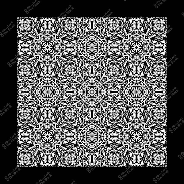 صورة لنمط زخرفي أبيض وأسود مكون من عناصر متكررة. التصميم يحتوي على أشكال دائرية ونجوم ثمانية مع تفاصيل نباتية معقدة. يمتاز النمط بتناسق هندسي دقيق وتكرار متوازن, مما يعطي تأثيراً بصرياً جميلًا ومعاصرًا.

-