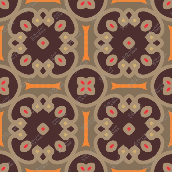 Arabic ornamental pattern design with brown and orange colors and repeating geometric elements.