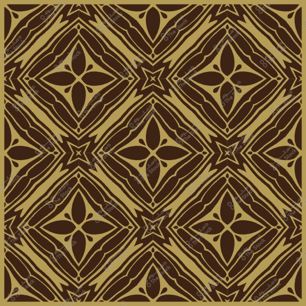 تصميم نمط هندسي بزخارف نباتية ومربعات متداخلة بألوان بنية وذهبية.