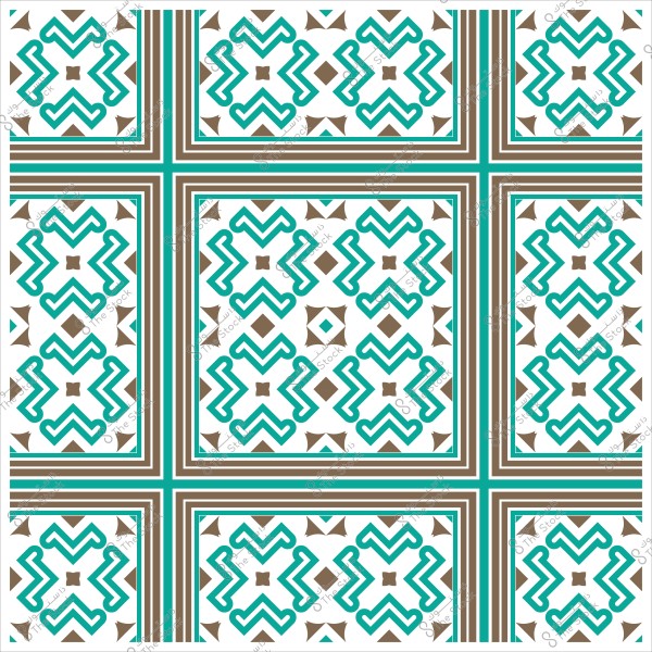 تصميم نمط هندسي متكرر بألوان زرقاء وبنية وخلفية بيضاء.