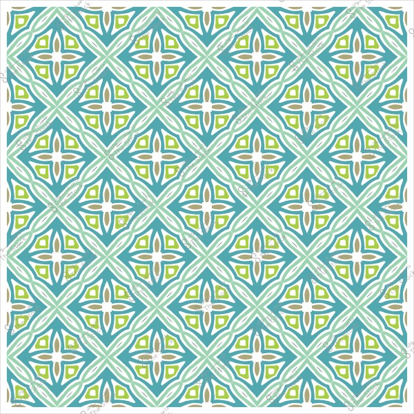 نمط زخرفي هندسي بألوان خضراء وزرقاء وبيضاء, يعكس تصميمًا تقليديًا متشابكًا.