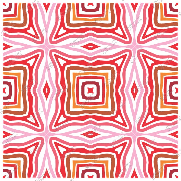 Colorful geometric design with repeated square patterns in red, orange, and pink.