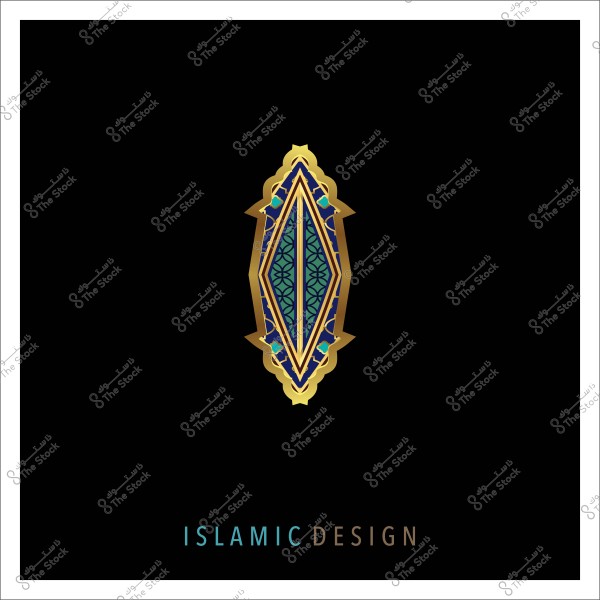 تصميم إسلامي مميز يظهر في وسط خلفية سوداء. يتميز التصميم باللونين الأزرق الداكن والذهبي مع تفاصيل معقدة وأشكال هندسية تتضمن تكراراً وتصميمات تقليدية. يظهر في الأسفل نص باللون الأزرق والبني "ISLAMIC DESIGN".

-