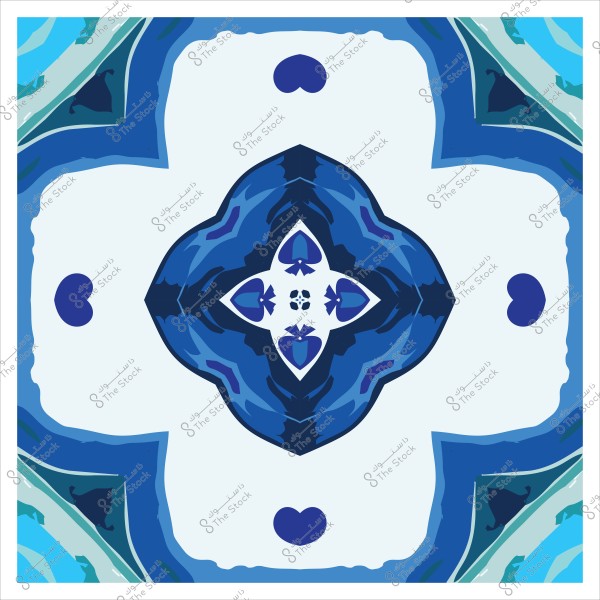 تصميم هندسي بألوان زرقاء وأشكال قلوب في نمط متماثل.