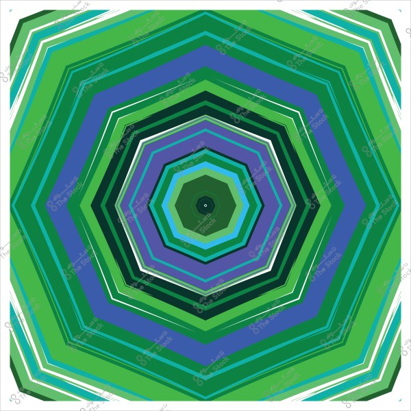 A colorful geometric design consisting of multiple layered circles in green, blue, and purple.