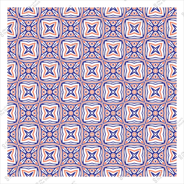 Symmetrical geometric pattern in blue and orange with intersecting designs.