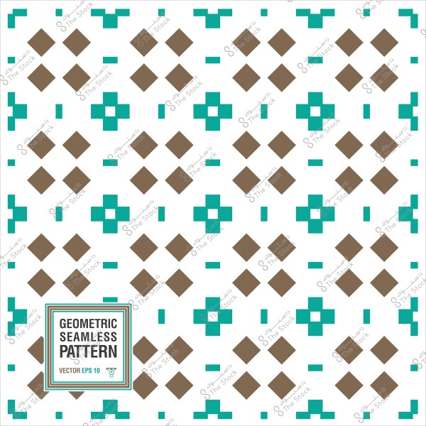 Geometric seamless pattern with a white background and square shapes in brown and blue.