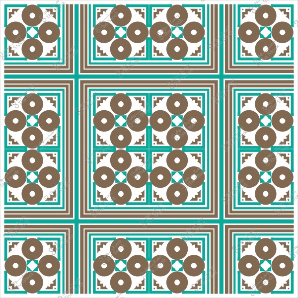 تصميم نمط هندسي مزخرف بألوان بني وأزرق فاتح في شكل مربعات متكررة.