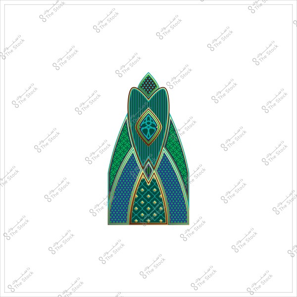 تصميم رقمي ملون بأشكال هندسية وزخارف متماثلة باللون الأخضر والأزرق.