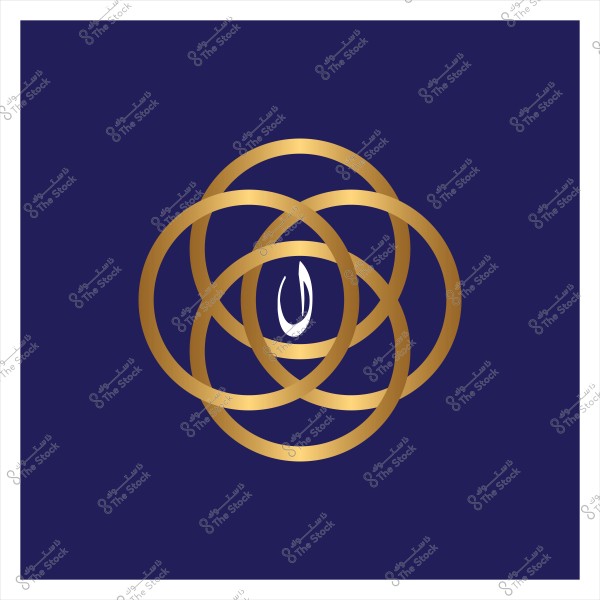 A golden geometric design on a dark blue background featuring the Arabic letter "N" in white.