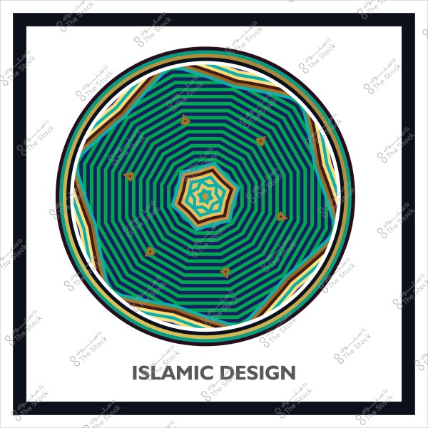 تصميم إسلامي بأشكال هندسية دائرية ونمط باللونين الأخضر والأزرق.