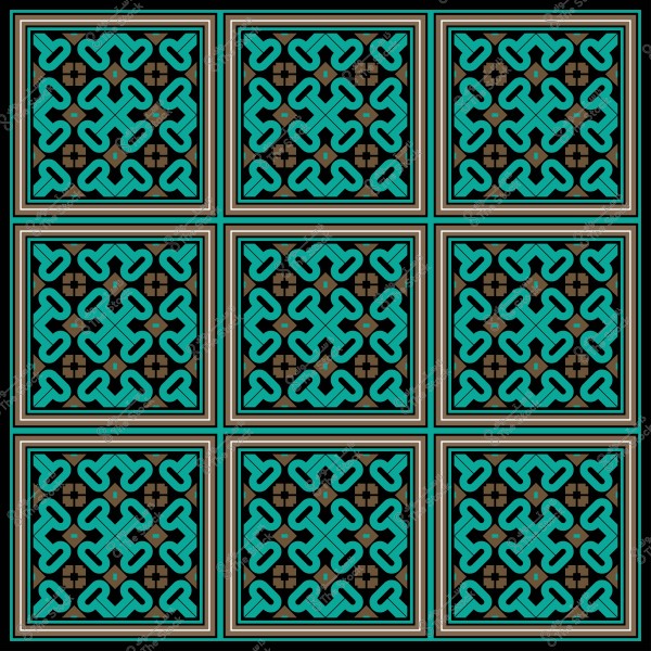 نمط من البلاط الهندسي باللونين الأزرق الداكن والبني, تصميم متكرر بأسلوب الفن الإسلامي.