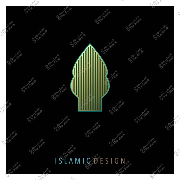 Islamic design with gold and blue lines on a black background.
