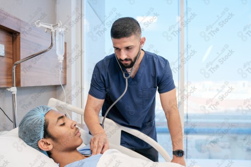 A Saudi doctor wearing a medical uniform and applying a nourishing solution, medicine and health care