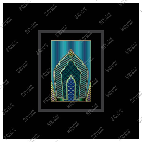 Islamic geometric design featuring harmonious geometric shapes in blue and green colors.