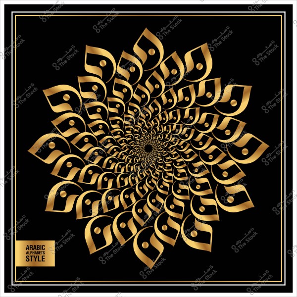 Stunning pattern design with repetitive Arabic alphabet motifs in gold on a black background.
