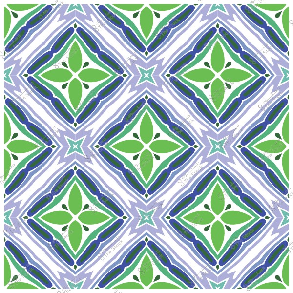 نمط هندسي ملون باللونين الأزرق والأخضر, يتضمن أشكال متكررة من المربعات والزخارف النباتية.