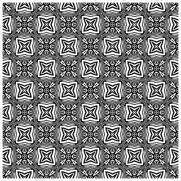 نمط متكرر بالأبيض والأسود بزخرفة هندسية وأشكال نجوم.
