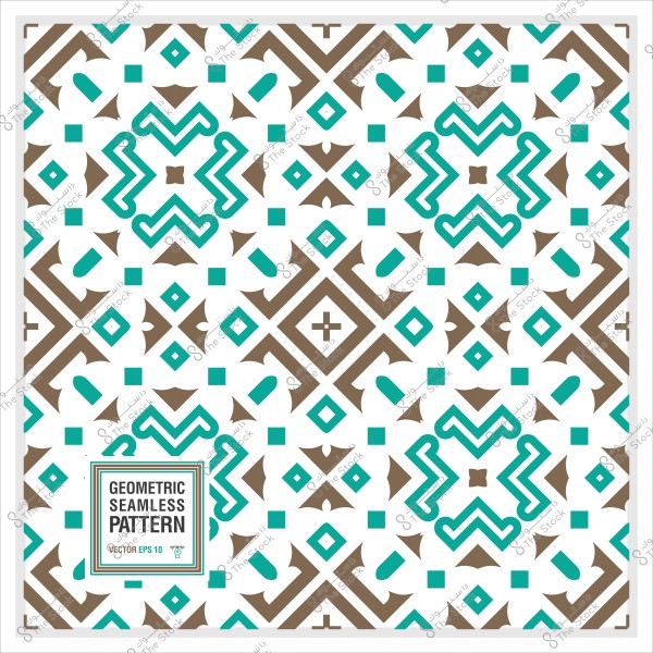 A geometric seamless pattern with blue and brown colors on a white background.