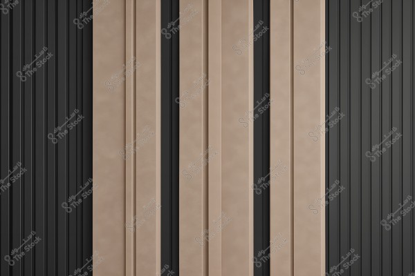 An image depicting a decorative pattern with vertical black and beige stripes. The design appears modern and sleek, resembling interior wall decor or wallpaper patterns. The contrasting colors give a contemporary feel.