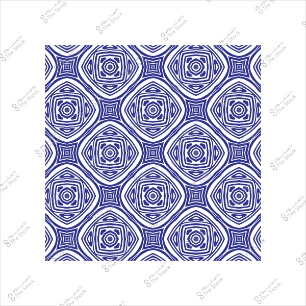 نمط هندسي متماثل باللونين الأزرق والأبيض يحتوي على أشكال دائرية ومربعة متداخلة.