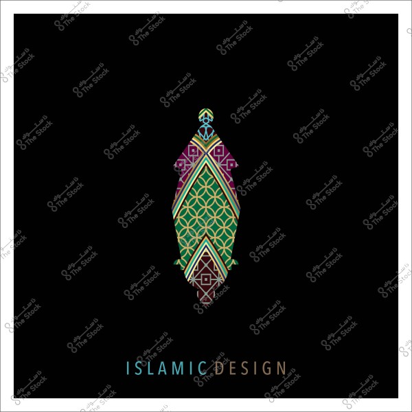 Islamic design with colorful geometric patterns on a black background.