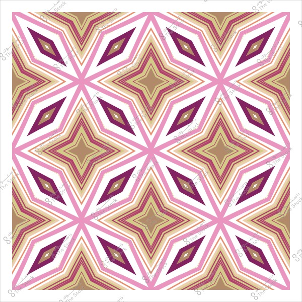 نمط هندسي بألوان الوردي والبني والأرجواني يتكون من أشكال نجمية وخطوط مكررة.