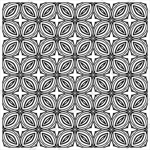 نمط زخرفي هندسي باللونين الأسود والأبيض بتكرار أشكال متماثلة شبيهة بالعين.