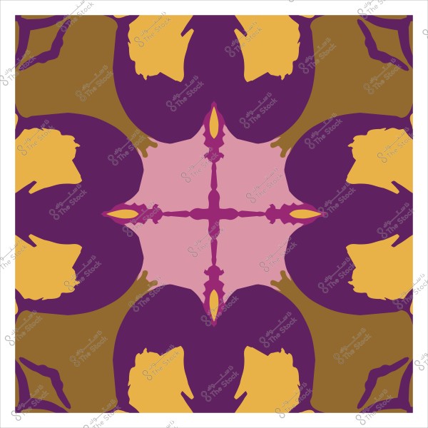 تصميم هندسي متناظر بألوان بنفسجية ووردية وصفراء.