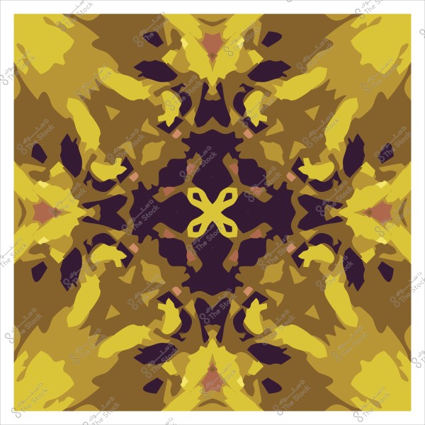 Symmetrical artistic design with brown, yellow, and purple colors and abstract shapes.