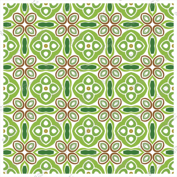 نمط زخرفي مكرر بأشكال هندسية وزهور بألوان خضراء وبنية.