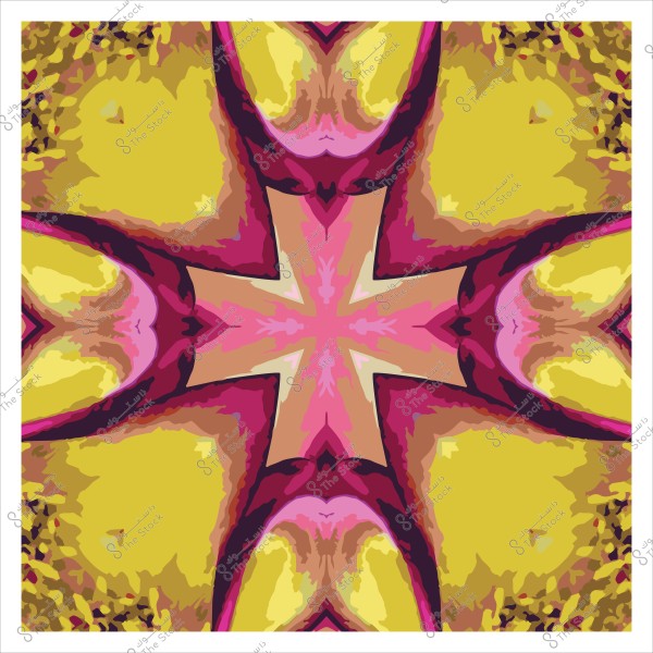 تصميم متناسق بألوان زاهية تجمع بين الأصفر والوردي والبني بتدرجات مختلفة, يشبه الأنماط الفنية المتداخلة.