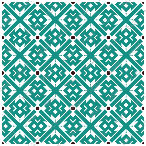 Geometric pattern with symmetrical design featuring green and white shapes.