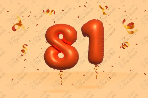 Vector Number 81 Red 3D Helium Balloons, Party Decorations, Anniversary Celebration, Birthday Greetings.