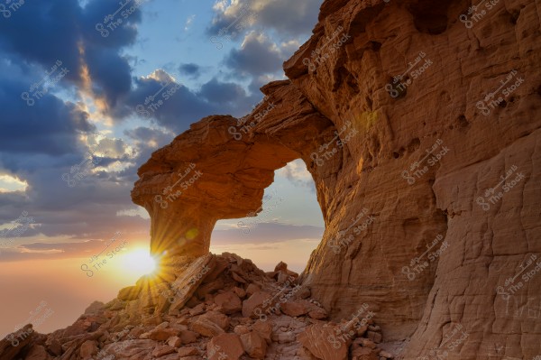 Beautiful sunset at Natural Arch Riyadh Saudi Arabia