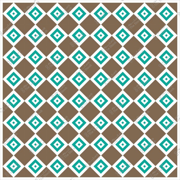 نمط هندسي مكون من مربعات باللونين البني والأزرق الفيروزي داخل مربعات بيضاء متكررة.
