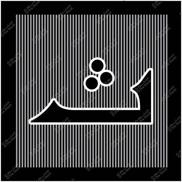 An image with a black background and vertical white to dark gray lines. In the center, there is the letter \"خ\" in black outlined in white, with three black circles arranged in a triangular pattern above it.