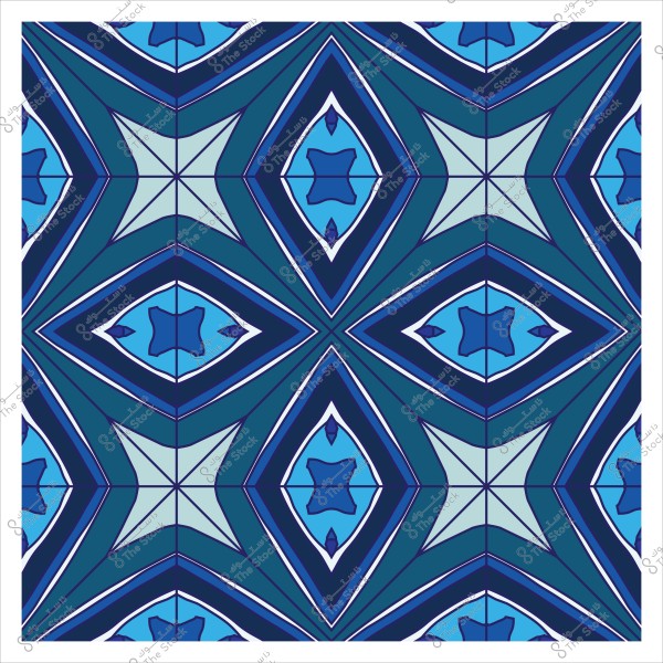 تصميم هندسي بأشكال متكررة تتضمن ألوان زرقاء وخضراء مع نمط متماثل.