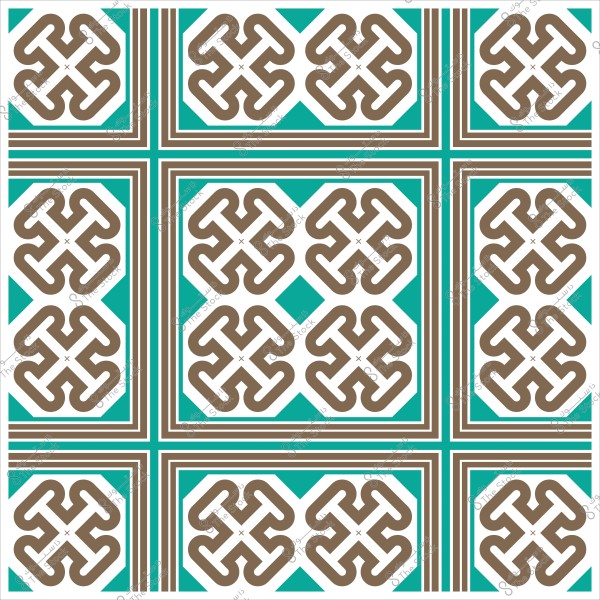 نمط زخرفي إسلامي بألوان البني والأزرق الفيروزي بتصميم متشابك ومتناظر.