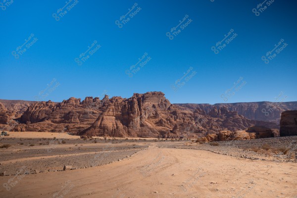 Scenic view of desert against clear blue sky, A beautiful Landscape from Al Ula, Saudi Arabia