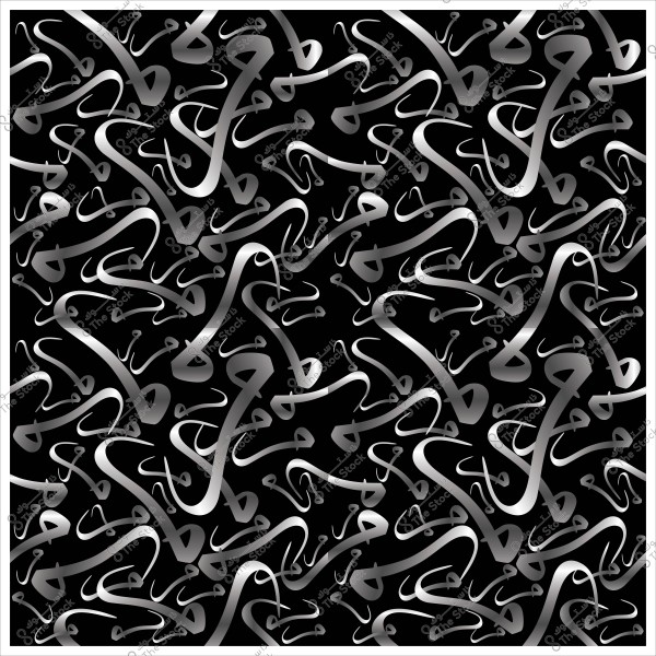 A black and gray repeating pattern consisting of curved lines and interlocking shapes.