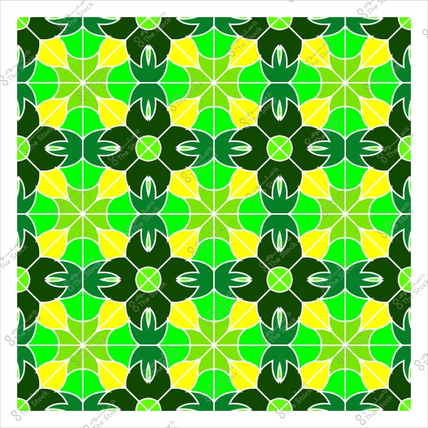 نمط هندسي متكرر بألوان خضراء وصفراء, يحتوي على أشكال زهرية وأشكال هندسية متداخلة.
-