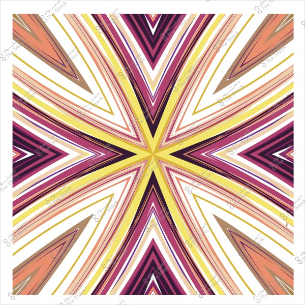 نمط هندسي متعدد الألوان بأشكال مثلثة متداخلة تخلق تأثيراً بصرياً متماثلاً.