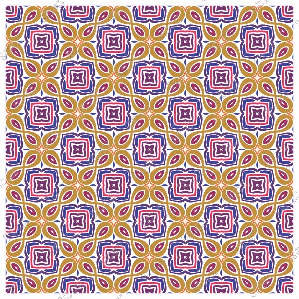 نمط هندسي ملون بأشكال متكررة باللون الأزرق والأحمر والأصفر, يشبه البلاط الزخرفي.