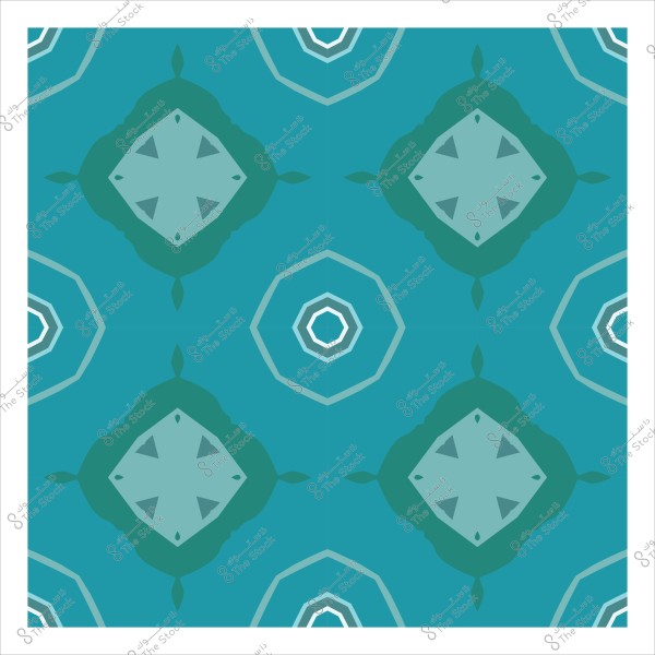 نمط هندسي بألوان زرقاء وخضراء يظهر مربعات ومعينات متكررة بشكل متناظر.