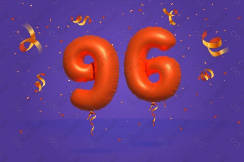 Vector Number 96 Shape 3D Red Helium Balloons Party Decorations Anniversary Celebration Birthday Greetings.