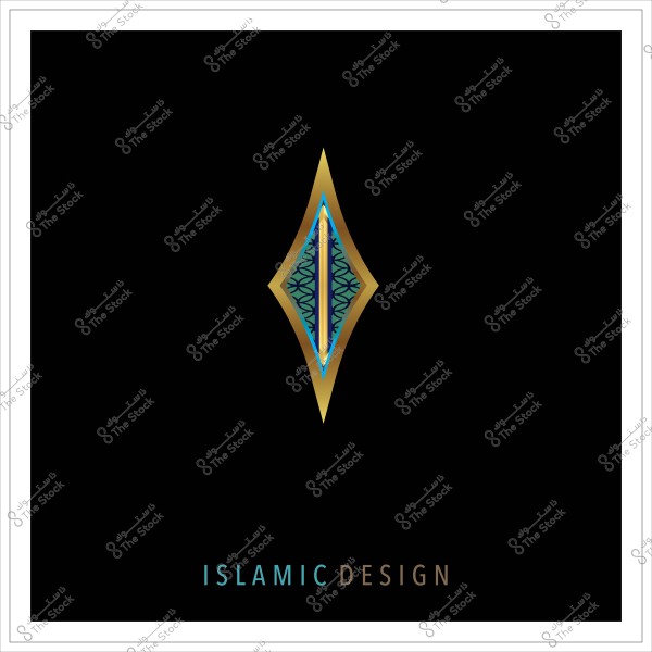 تصميم إسلامي بزخرفة هندسية ذهبية وزرقاء على خلفية سوداء