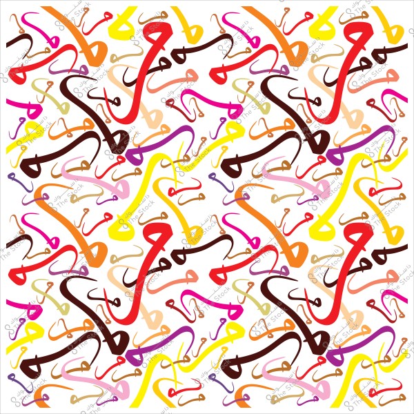 صورة تحتوي على تصميم زخرفي ملون لحروف عربية متكررة.